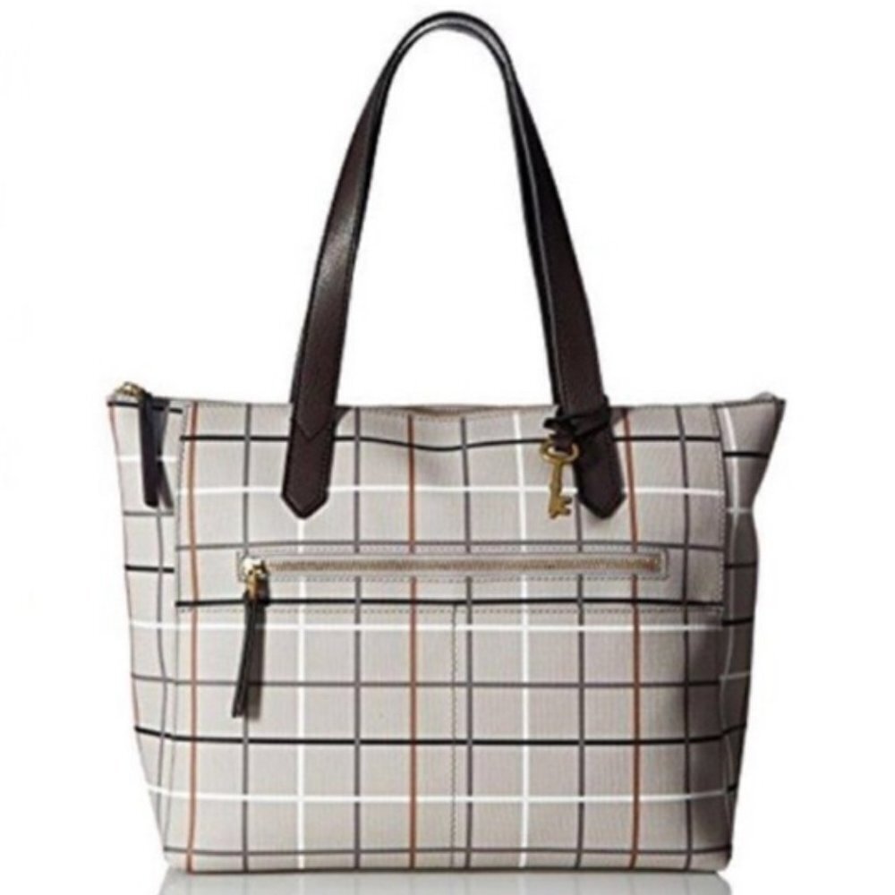 Fossil Rachel Grey Plaid‎ Satchel Bag Shoulder Preppy Classic Handbag